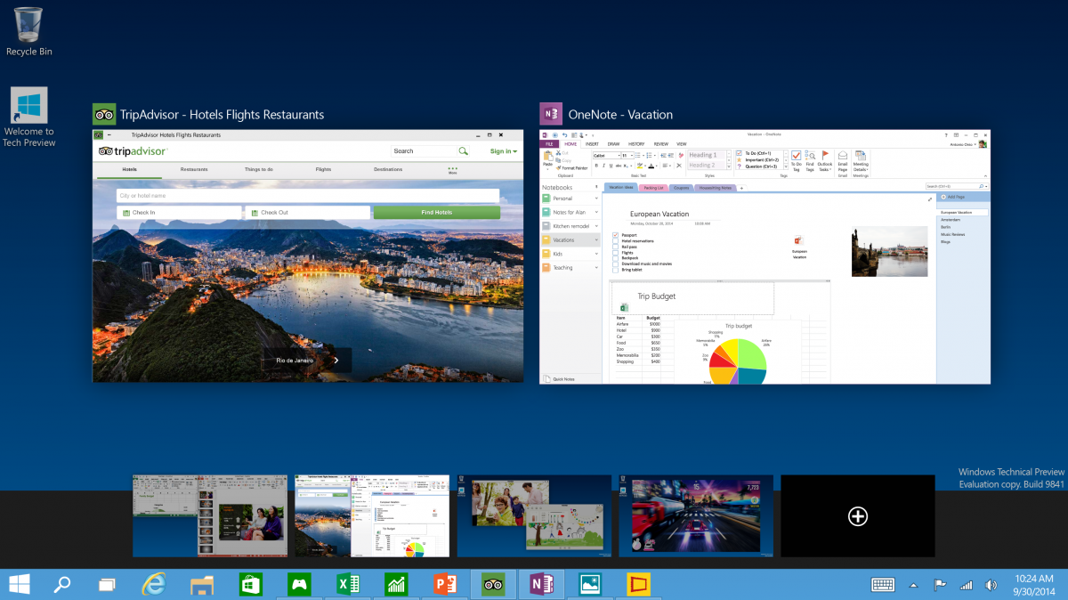 Multiple desktops: Create desktops for different purposes and projects and switch between these desk